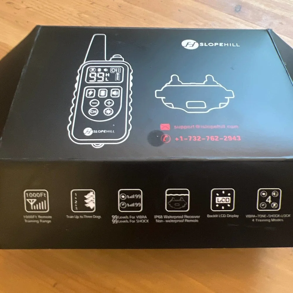 Dog obedience collar shock vibration sound shock turn off button.